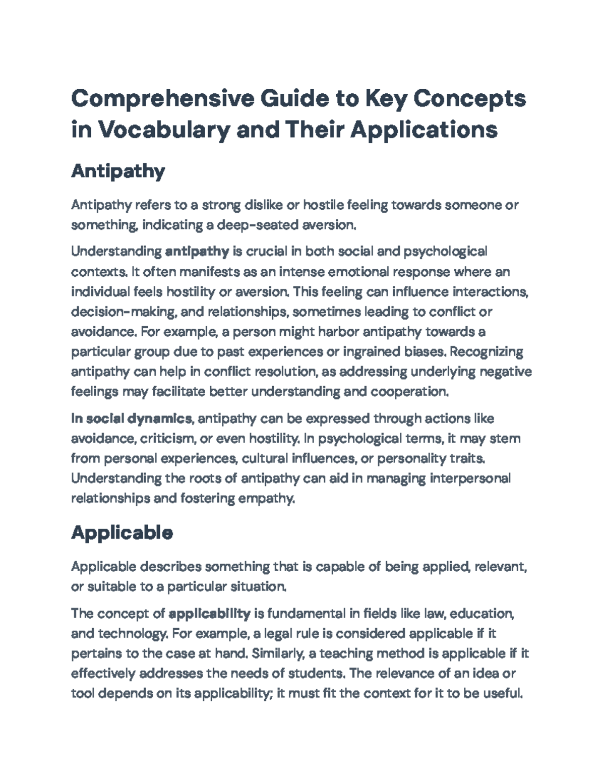 Comprehensive Guide to Key Vocabulary Concepts and Applications (ENG ...