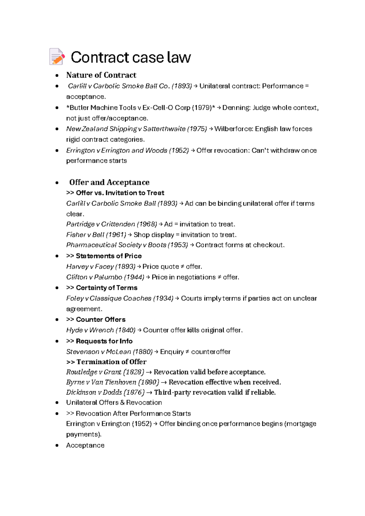 Contract Law Case Study: Key Principles and Landmark Cases - Studocu
