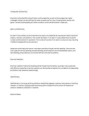 Chemistry - Study Notes, Assignments & Exams - Studocu