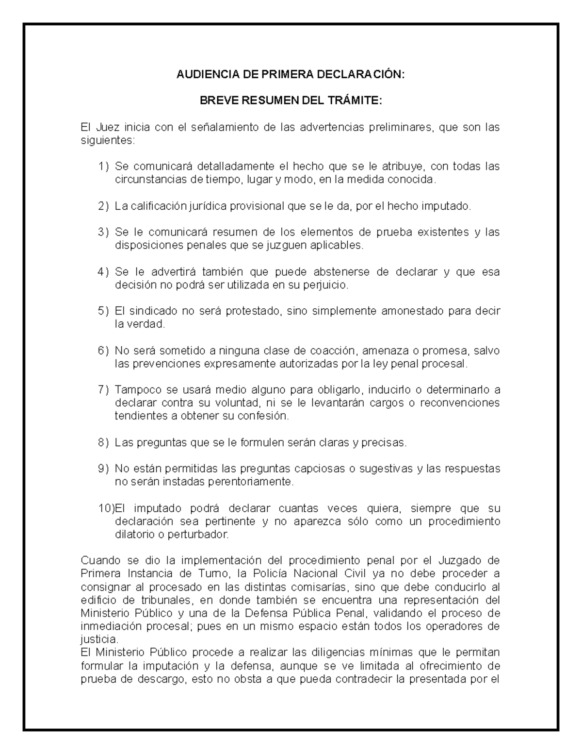 Esquema del Proceso Penal: Audiencia de Primera Declaración y Homicidio Culposo - Document Preview