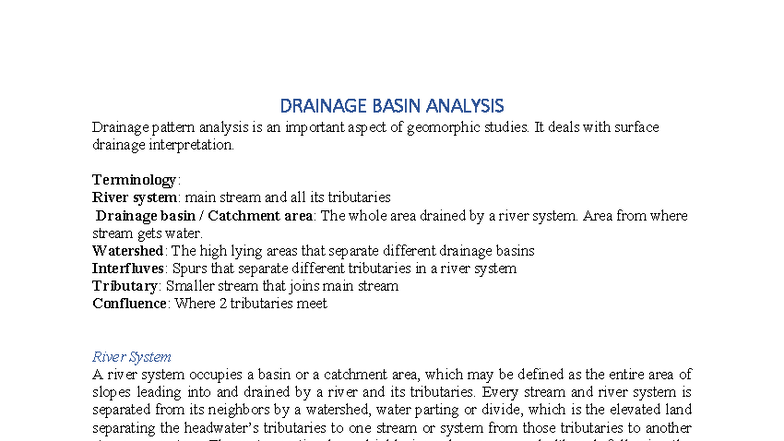 Drainage Basin Analysis Notes: Key Concepts and Morphometric Insights ...