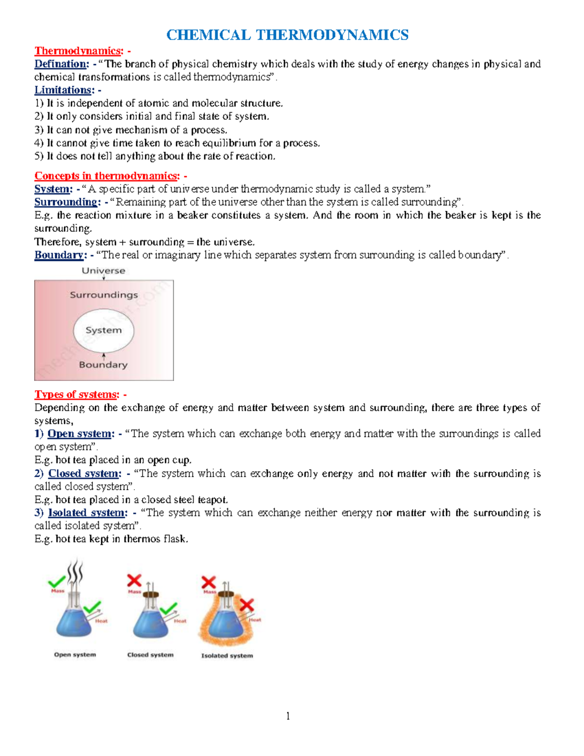 Thermodynamics Overview for Class 12 (CHEM 101) - Studocu