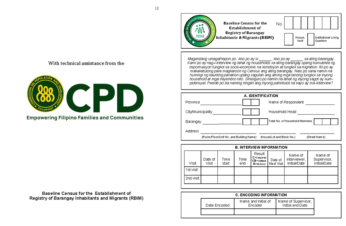 RBIM-Standard-Tool: Baseline Census for Barangay Inhabitants & Migrants ...