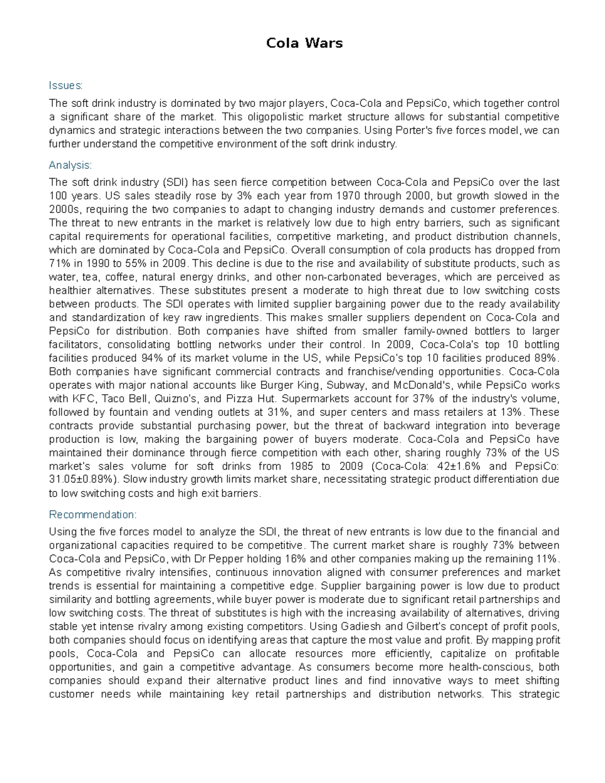 Cola Wars Analysis: Competitive Dynamics in the Soft Drink Industry ...