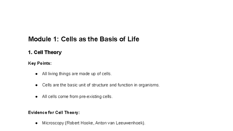 Module 1: Cells as the Basis of Life - Key Concepts and Applications ...