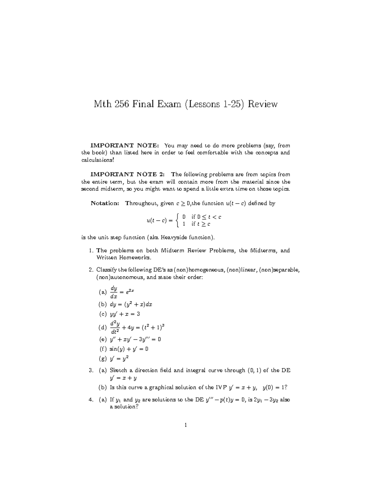 Mth 256 Final Exam Comprehensive Review: Topics & Problem Guide - Studocu
