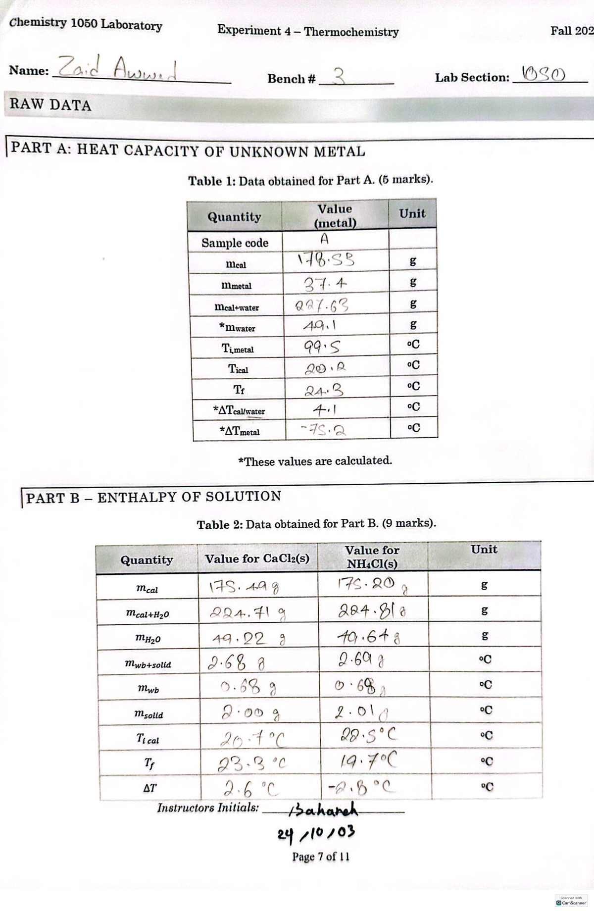 Chem 1050 Lab 4 Report - Thermochemistry of Unknown Metal - Studocu