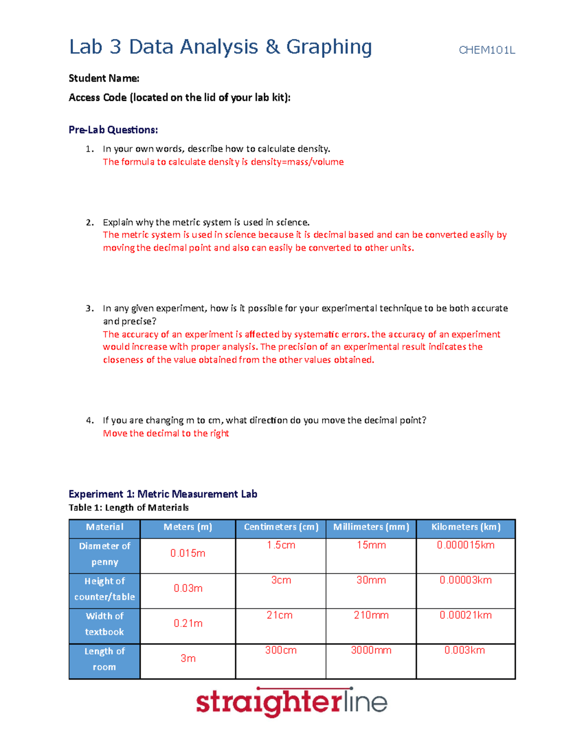 CHEM101L+Lab+3 - This lab covers data analysis and graphing - Student ...