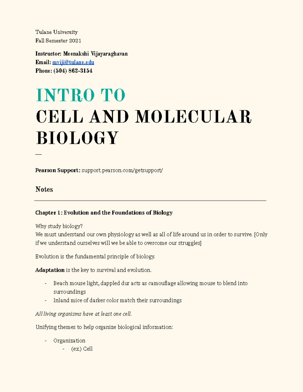 Intro to Cell and Molecular Biology - Lecture Notes (BIOL 101) - Studocu
