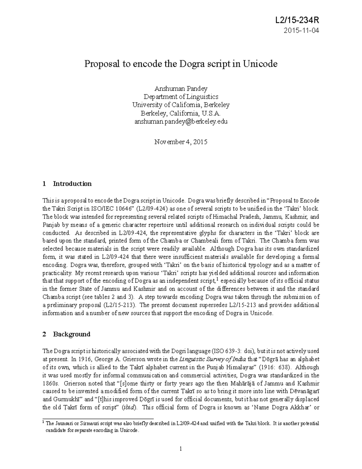 Proposal for Encoding the Dogra Script in Unicode (Linguistics 15234 ...