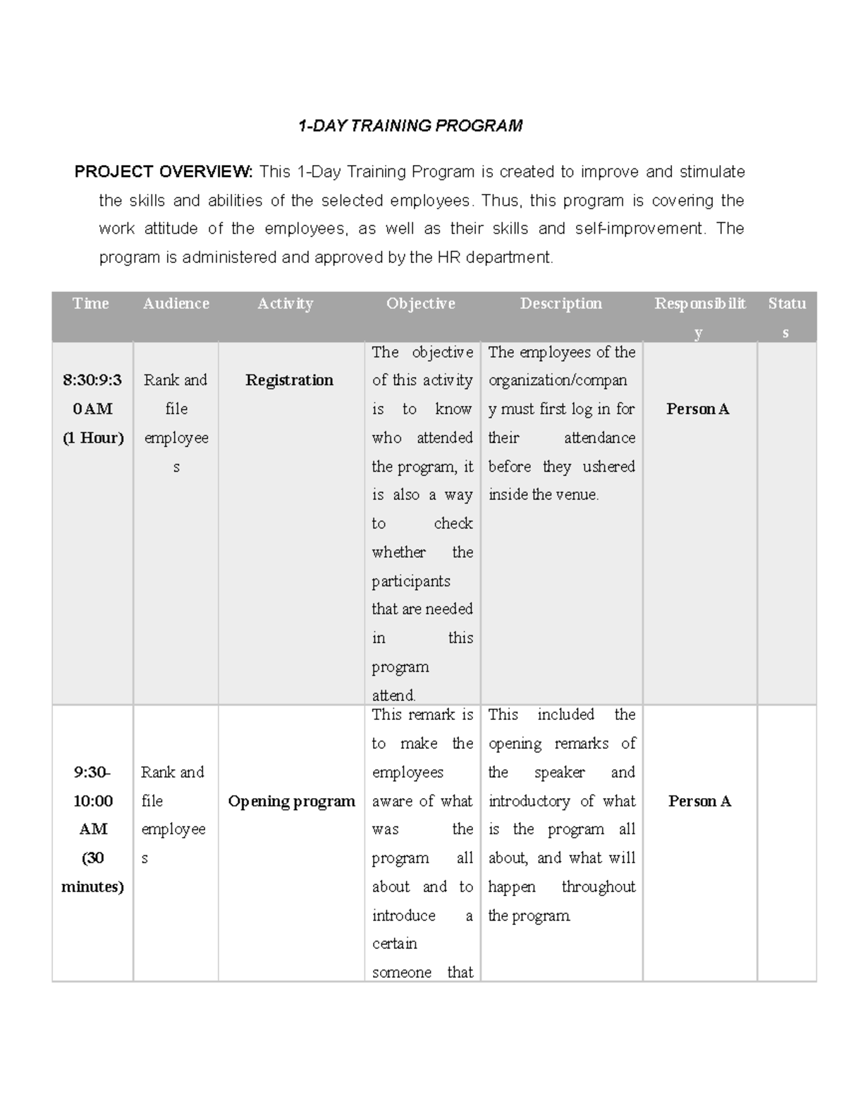 1-Day Employee Skill Enhancement Training Program - Studocu
