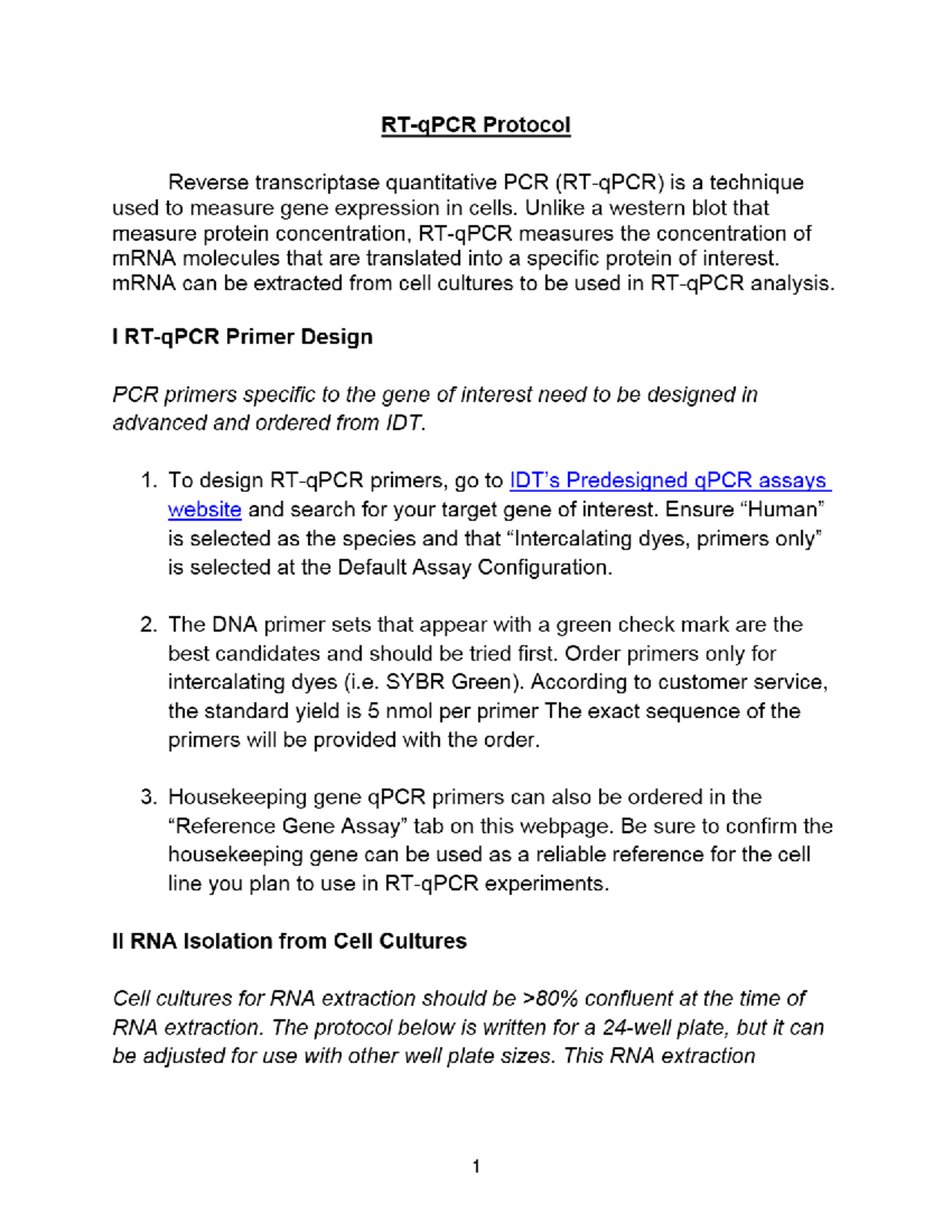 RT-qPCR Protocol for Gene Expression Analysis - CHEM-261-A 0 - Studocu