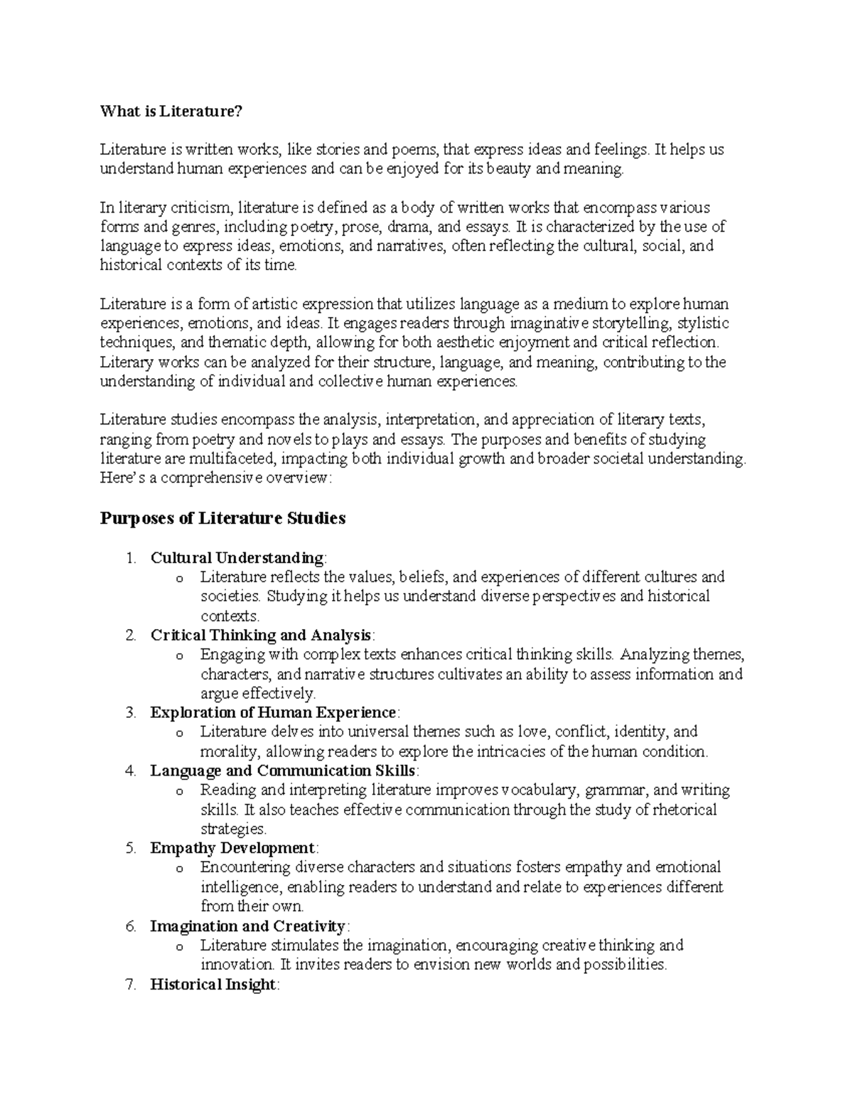 Understanding the Purposes and Benefits of Literature Studies - Studocu