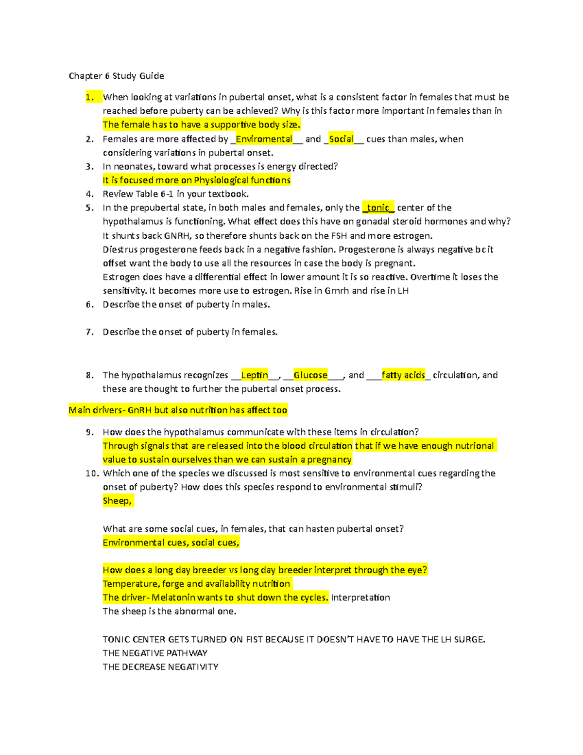 Chapter 6 Review: Pubertal Onset Study Guide (Repro) - Studocu