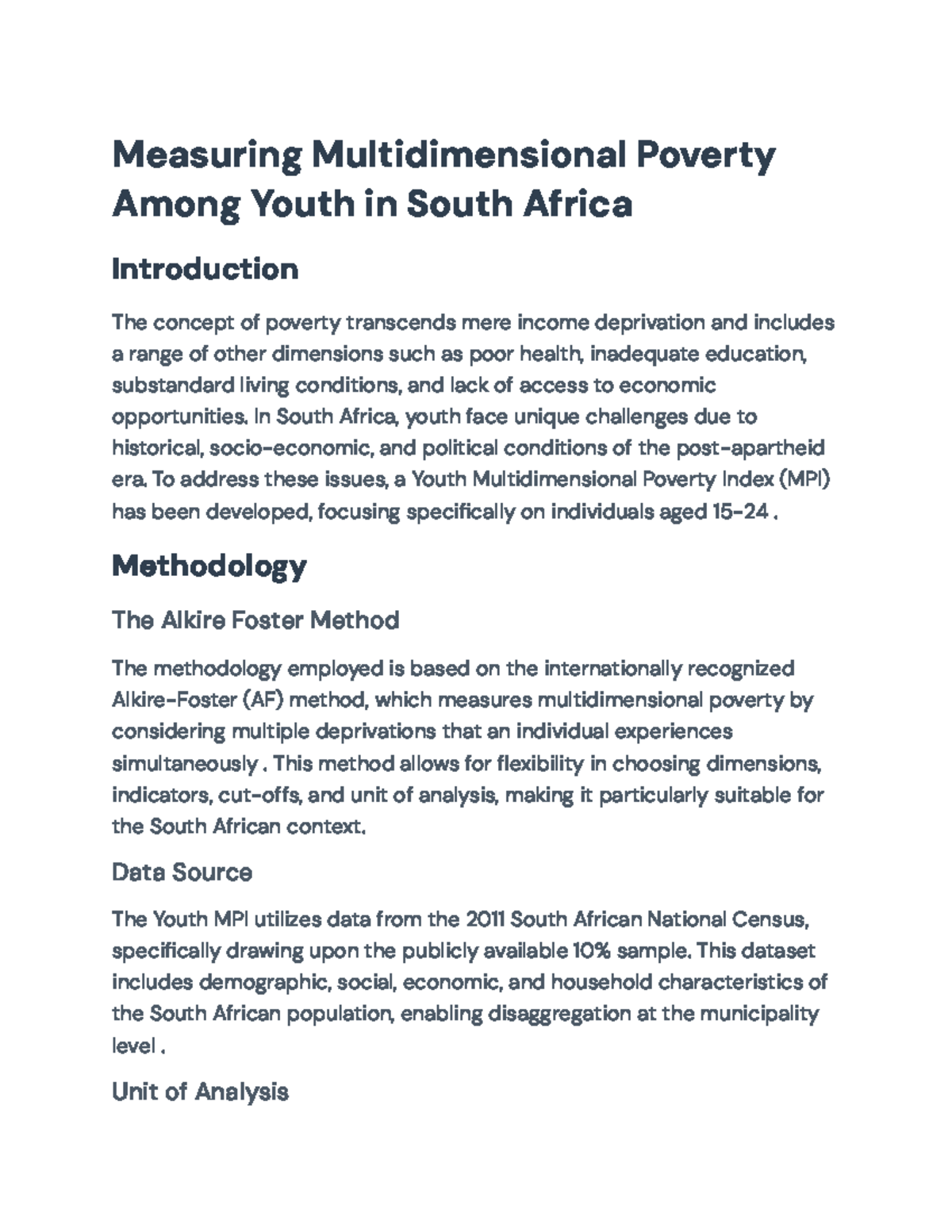 Youth Multidimensional Poverty Index (MPI) in South Africa: An Analysis ...
