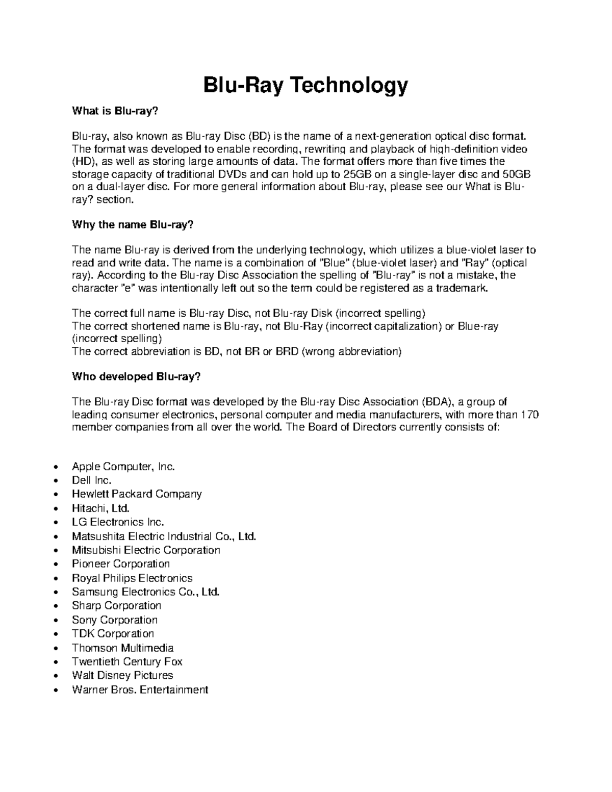 Blu-ray Technology Overview and Specifications - Final Exam Guide - Studocu