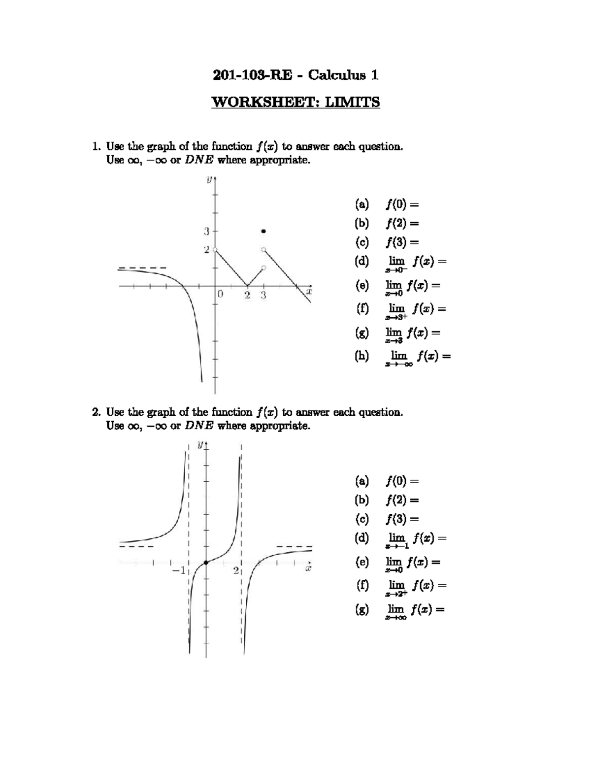 Calculus 1 Limits Practice: Questions & Answers Worksheet - Studocu
