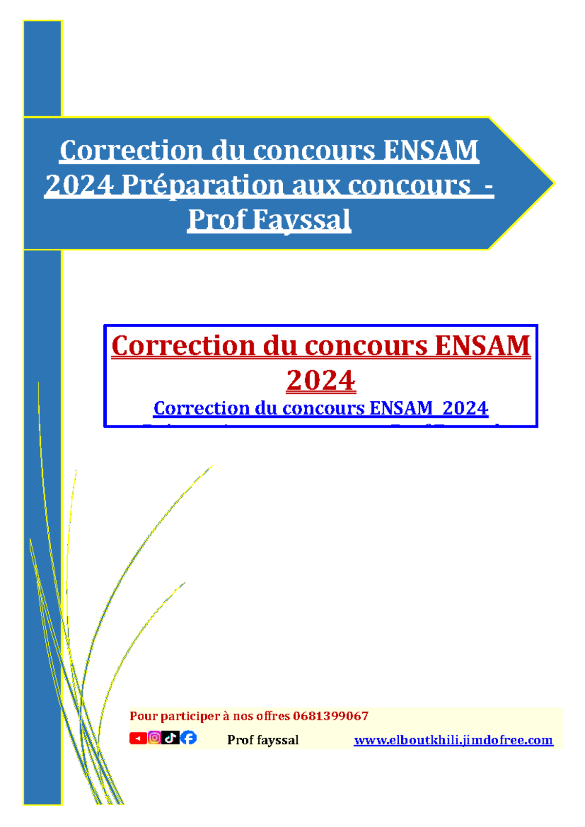 Correction du Concours ENSAM 2024 - Préparation Prof Fayssal - Studocu
