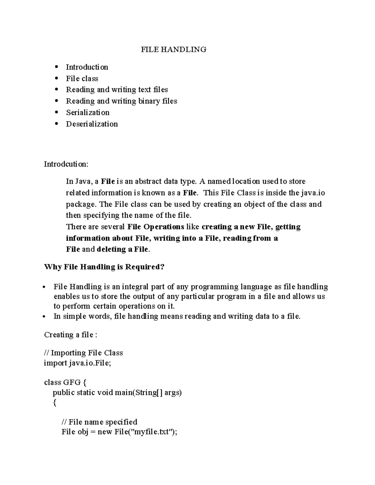 Java File Handling: Introduction to File Class & Operations - Studocu