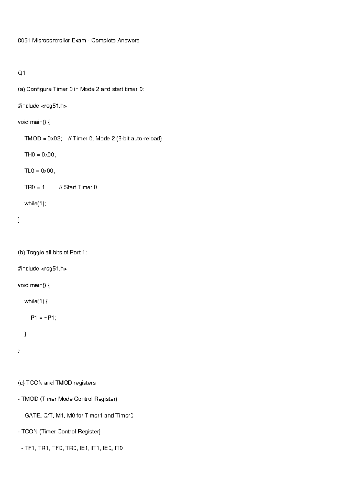 8051 exam answers - Fundamental of microcontroller - 8051 ...