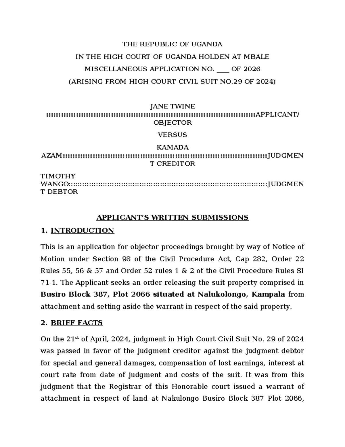 High Court of Uganda Miscellaneous Application No. 2026: Written ...