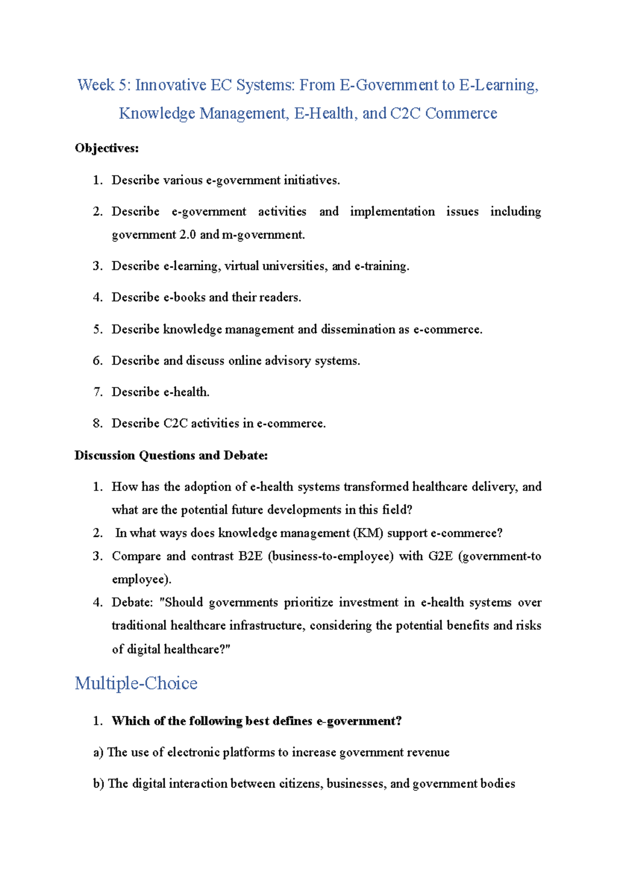 Tutorial 5: Innovative EC Systems & Knowledge Management (Week 5) - Studocu