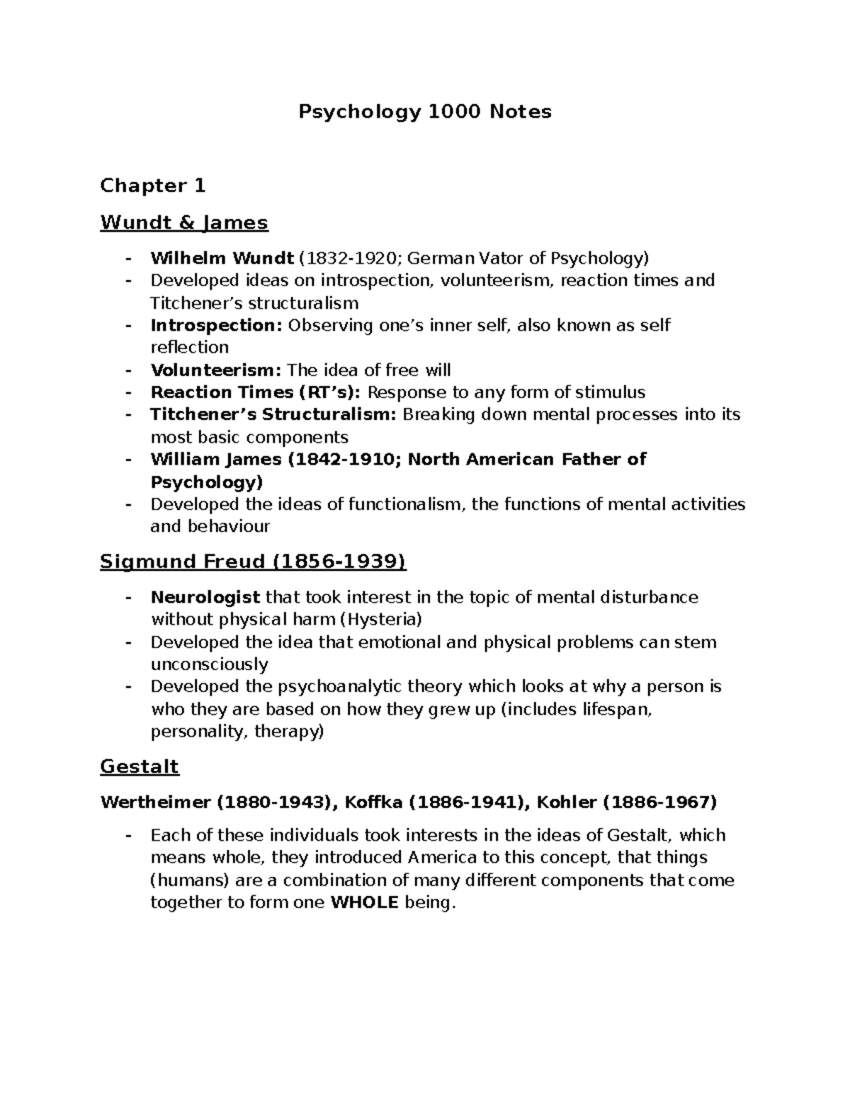 Psychology 1000 Notes - From Chapter 1-3 - Psychology 1000 Notes ...