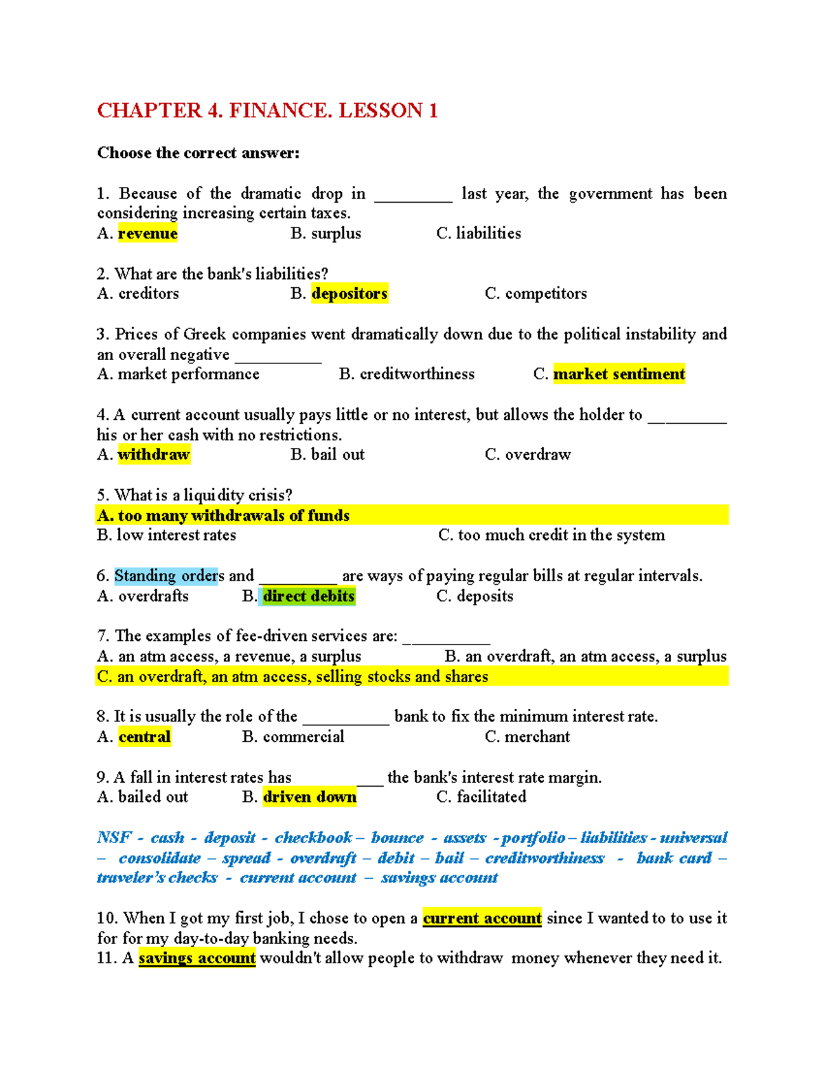 Chapter 4 Finance Lesson 1 Answer Key Guide - Studocu