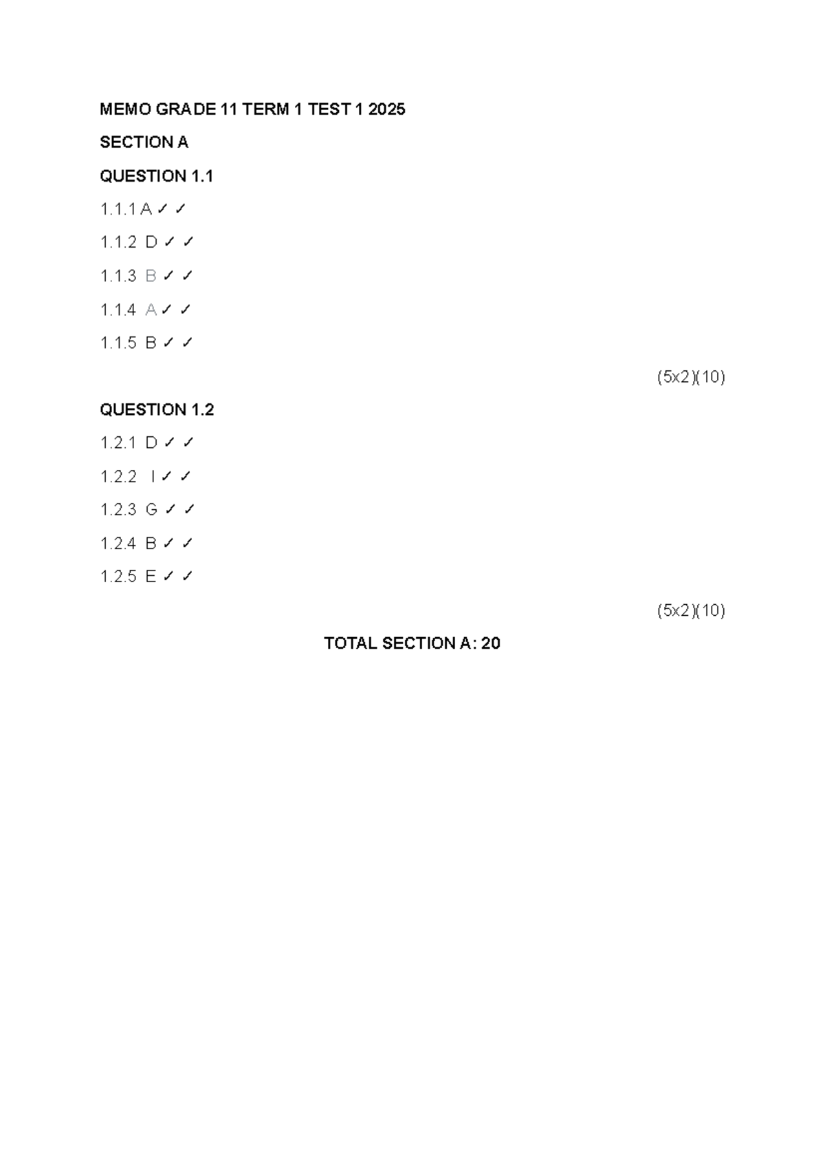 Grade 11 Term 1 Test 1 Memo 2025 - Economics Evaluation - Studocu