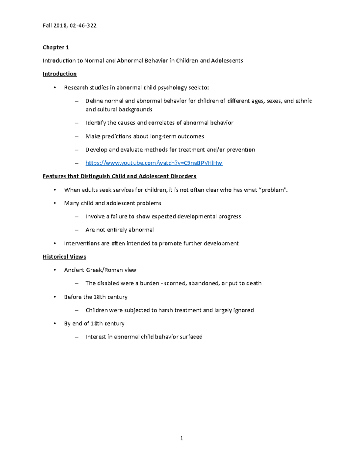 Chapter 1 Overview of Abnormal Child Psychology - 46-322 Fall 2018 ...