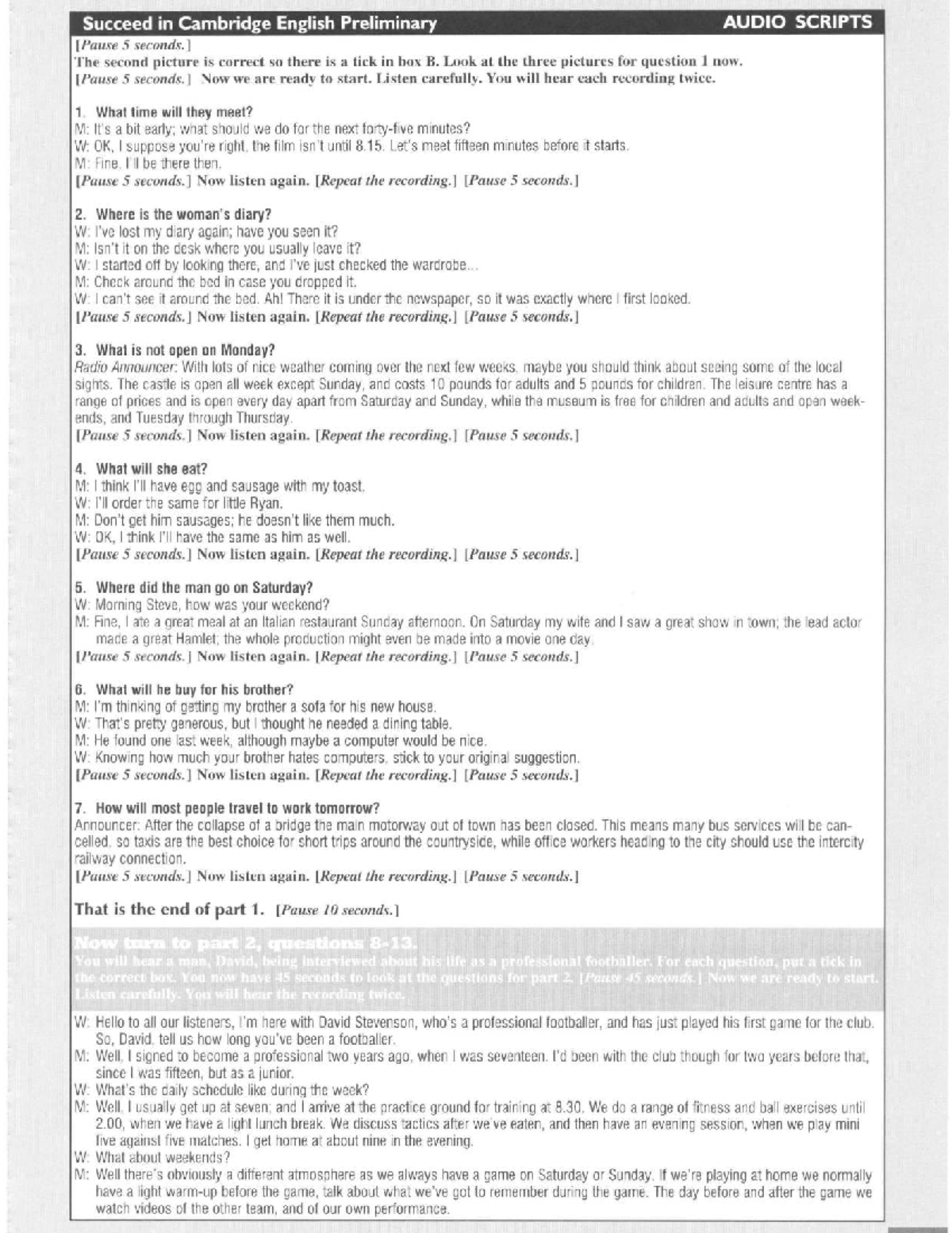 Succeed in Cambridge English Preliminary AUDIO SCRIPTS - Test 4.5 - Studocu