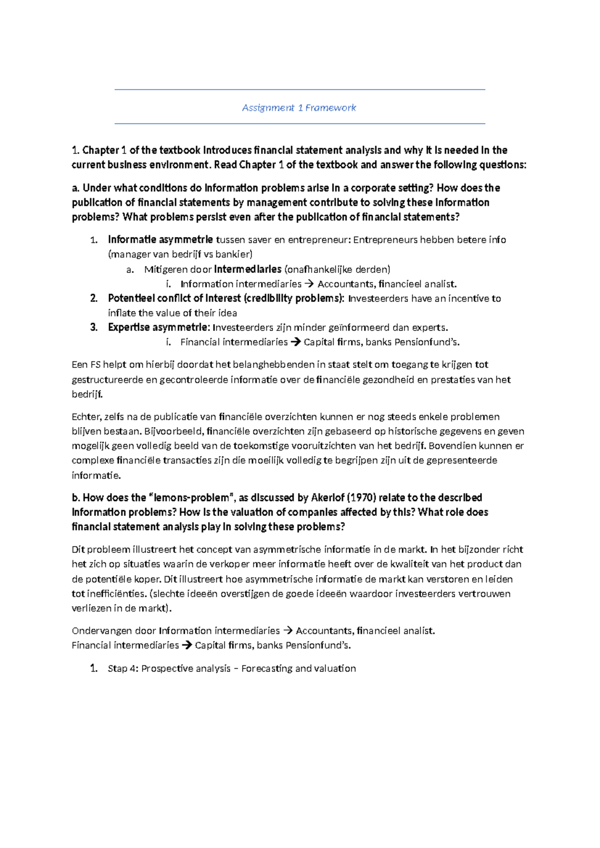 FSA 101: Assignment on Financial Statement Analysis Framework - Studeersnel