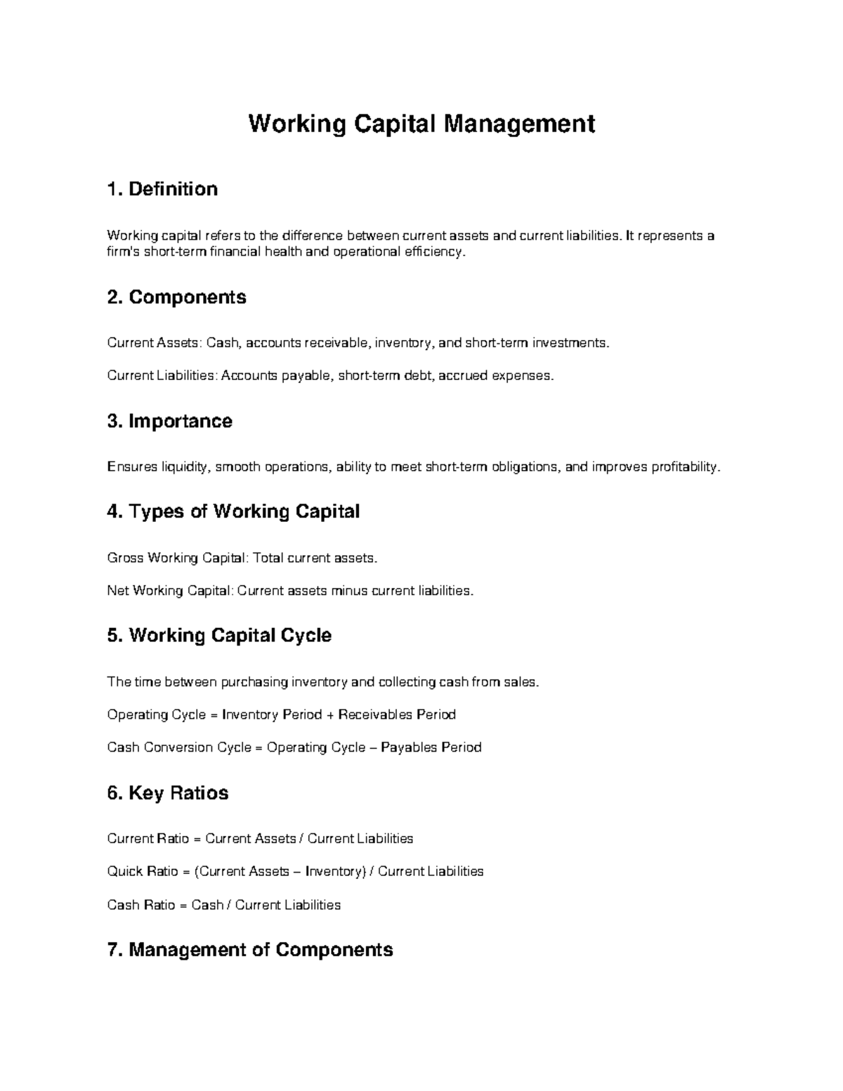 Working Capital Management: Key Concepts and Components - Studocu