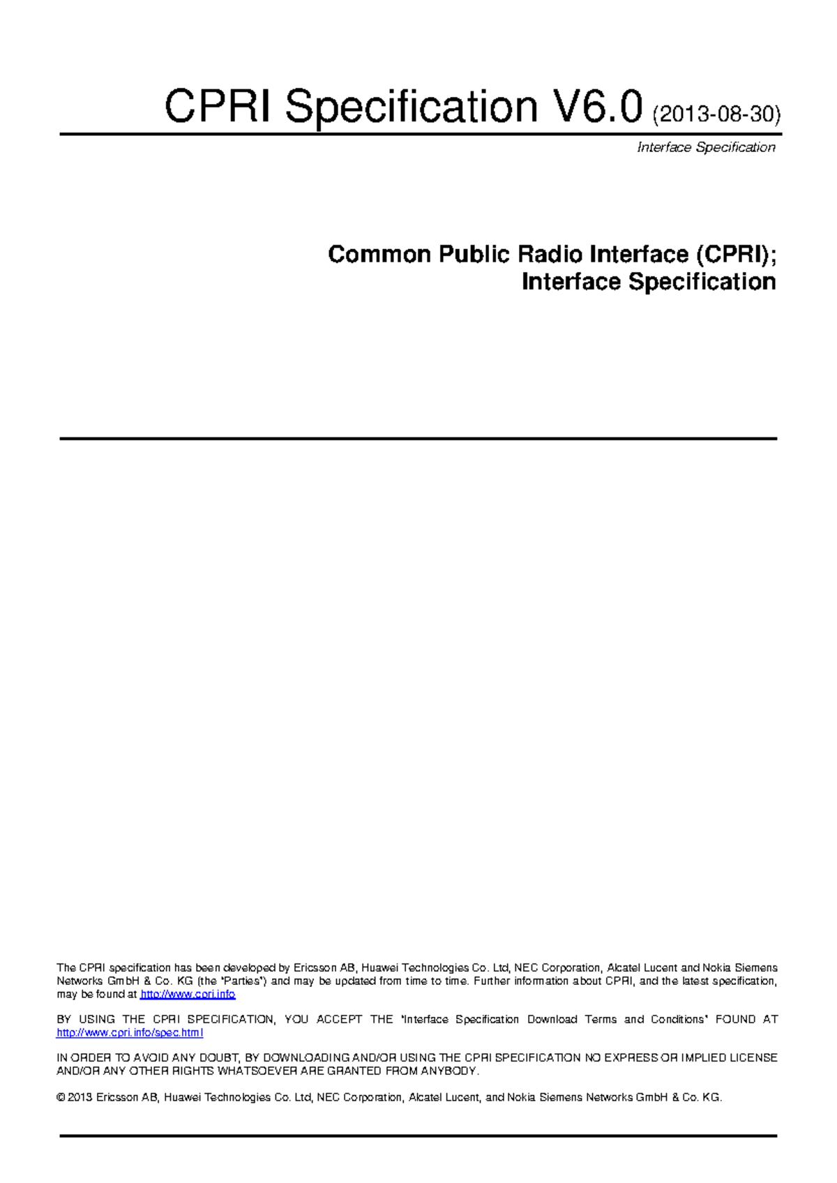 CPRI V6.0 Interface Specification Overview and Key Details - Studocu