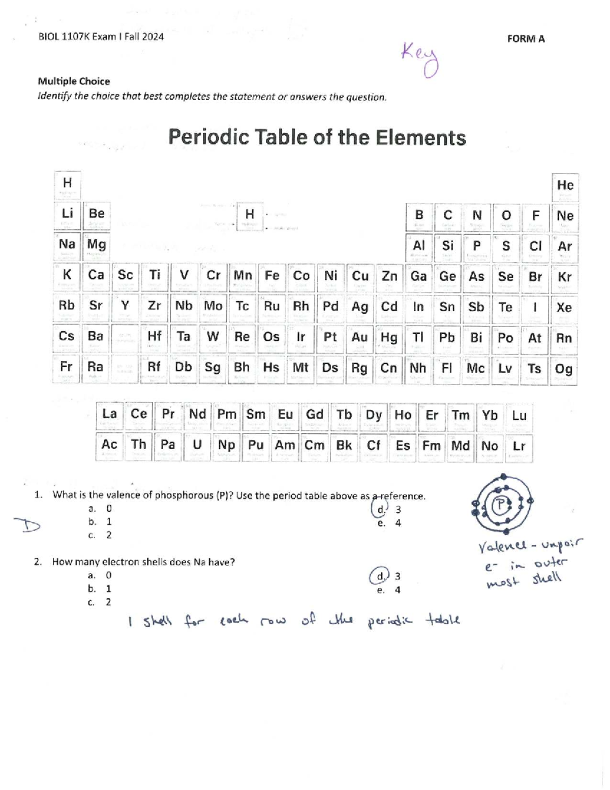 BIOL 1107K Exam I Fall 2024 FORM A Key & Study Guide - Studocu
