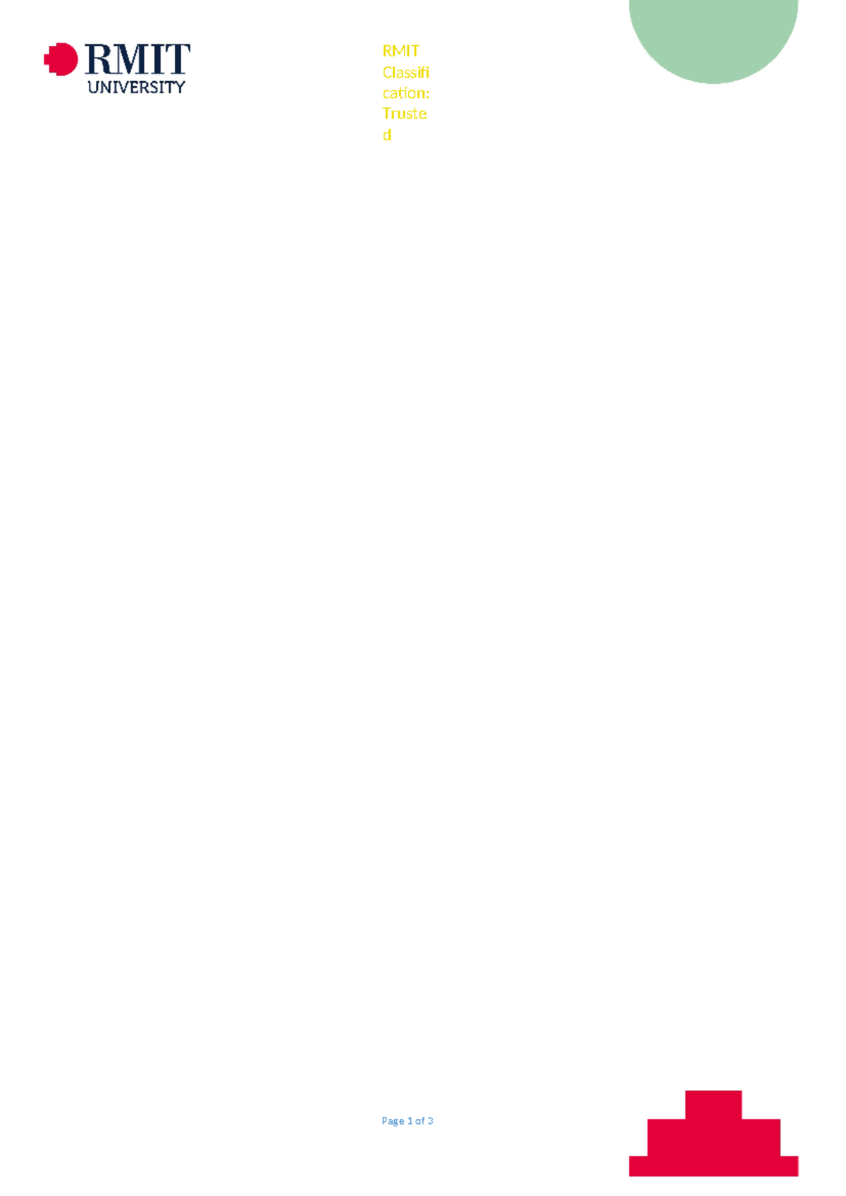 Assessment 1 marking rubric-1 - RMIT Classifi cation: Truste d Page 1 ...