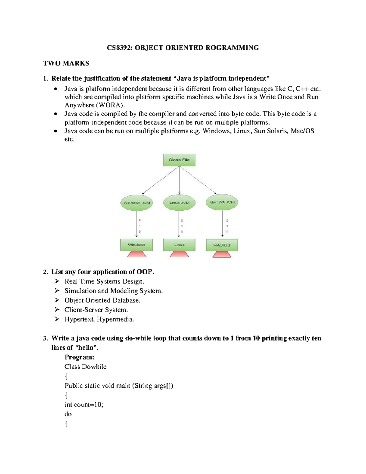 CS8392 OBJECT ORIENTED PROGRAMMING UNIT I & II NOTES - Studocu