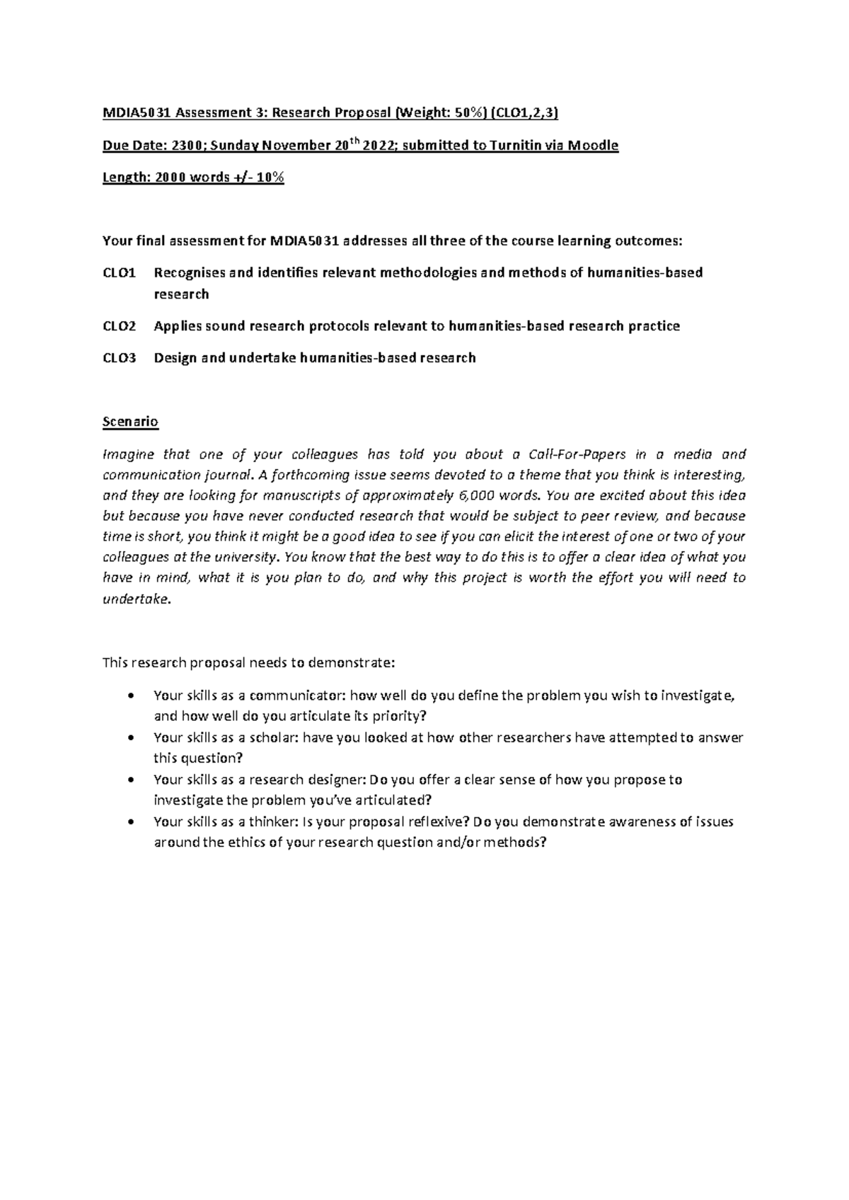 MDIA5031 Assessment 3: Research Proposal Guidelines and Instructions ...