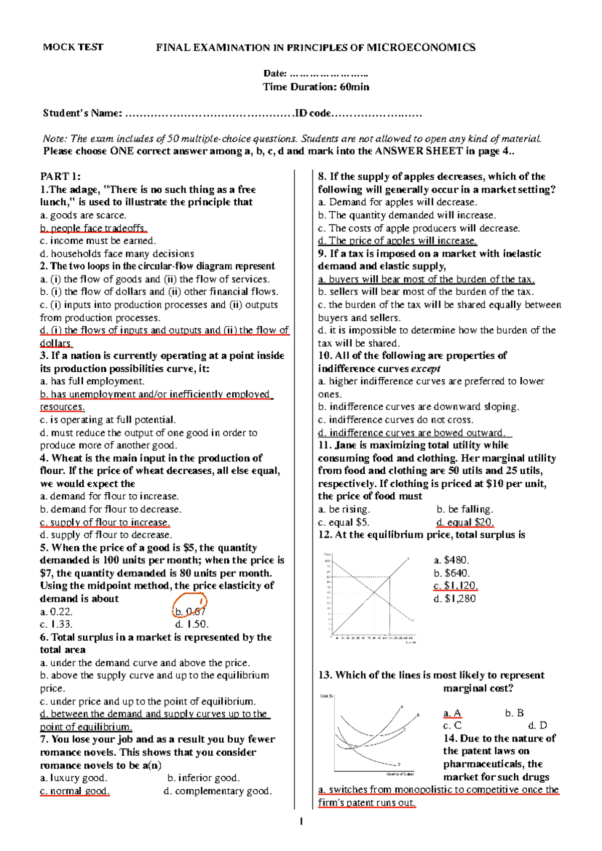 Mock Test B: Final Exam on Microeconomics (ECON101) - Studocu