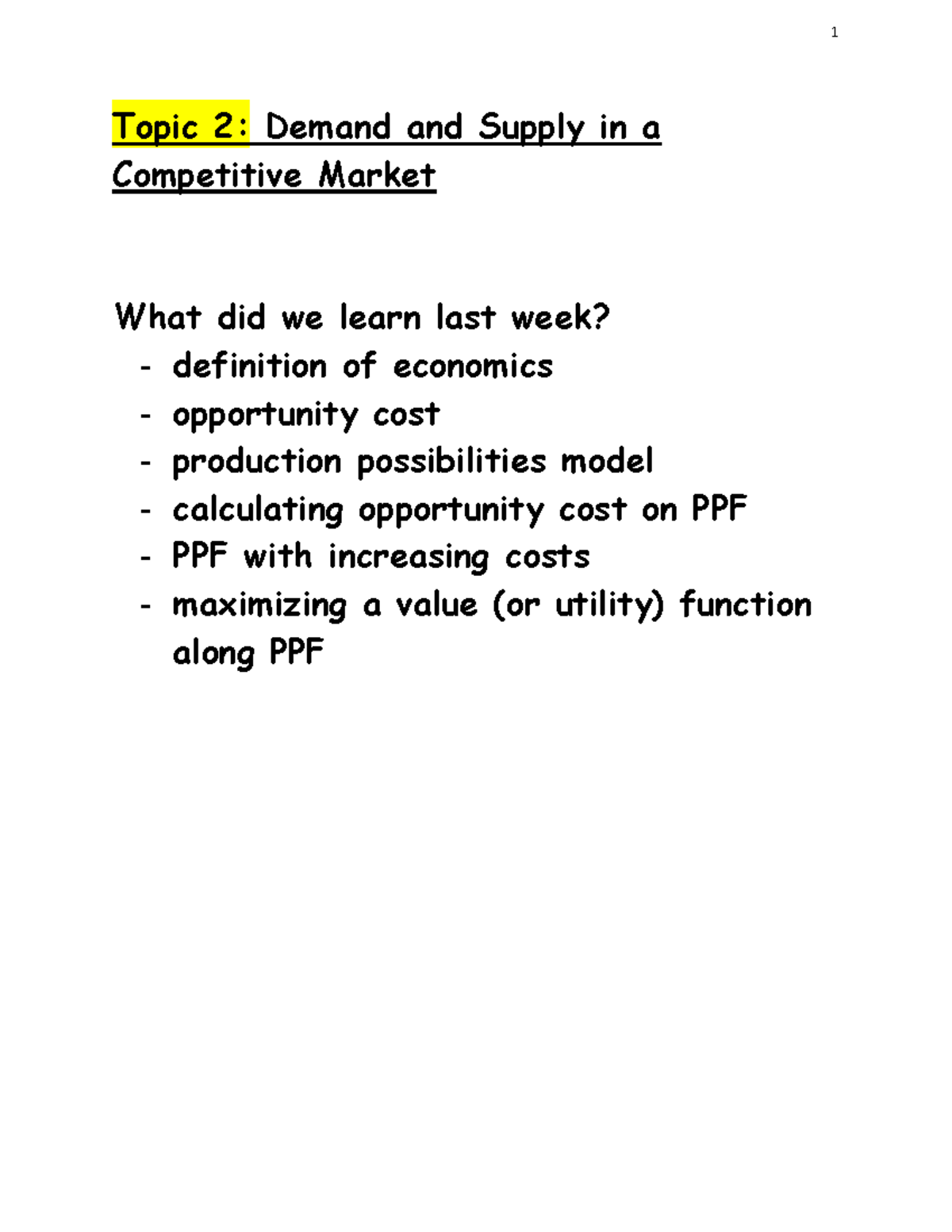 ECO 101: Topic 2 - Demand & Supply in Competitive Markets - Studocu
