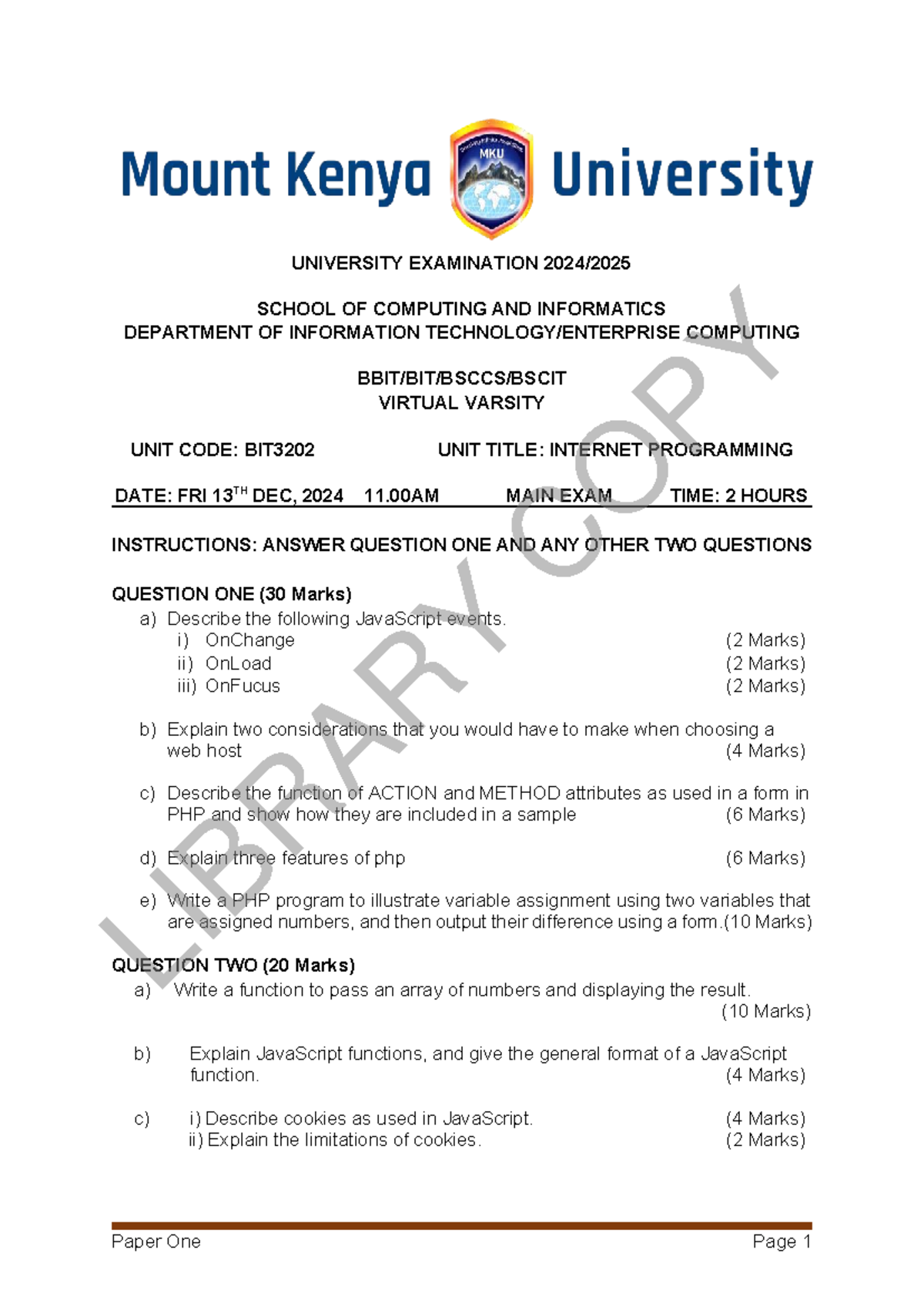 BIT3202 Internet Programming Final Exam Questions and Guidelines - Studocu
