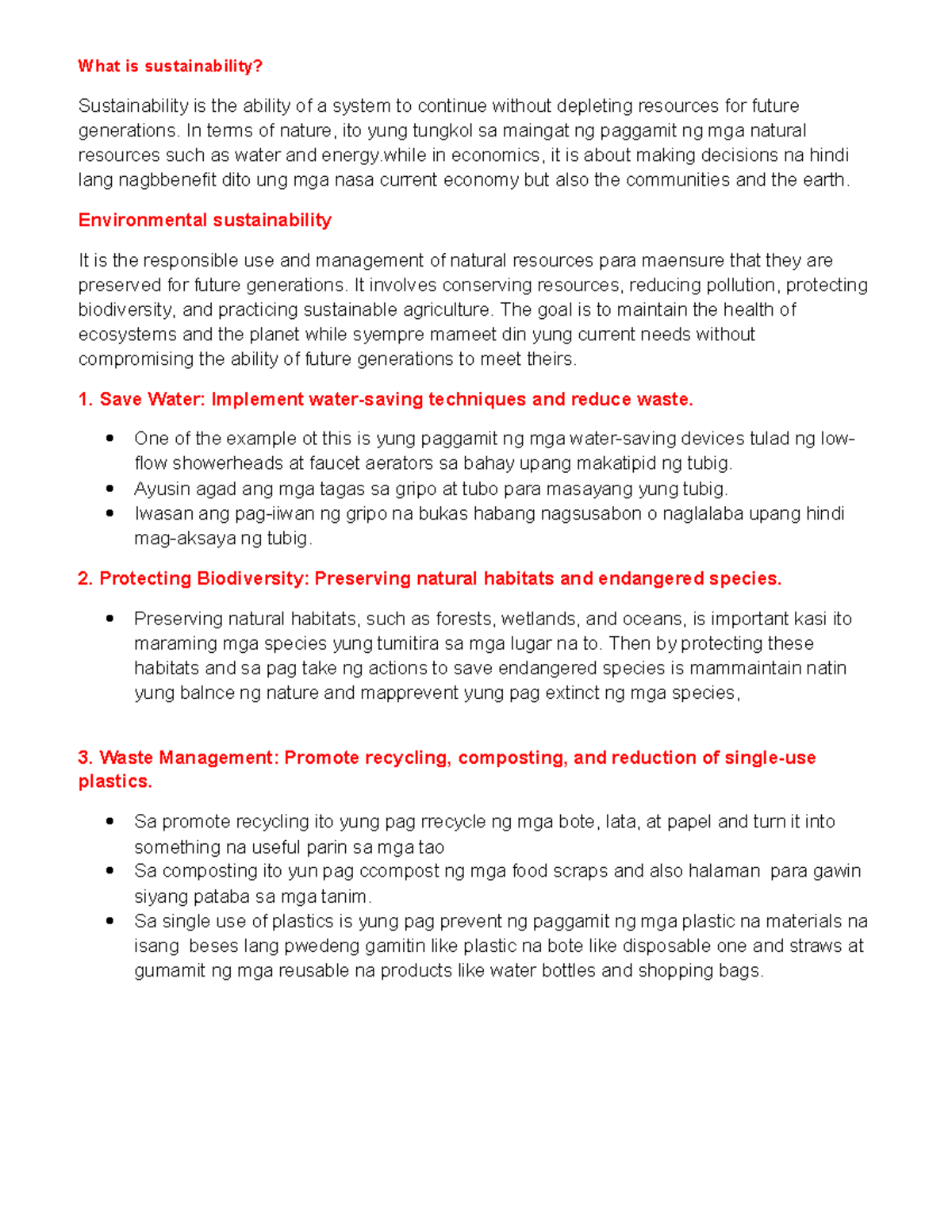 Envisci - Notes - What is sustainability? Sustainability is the ability ...