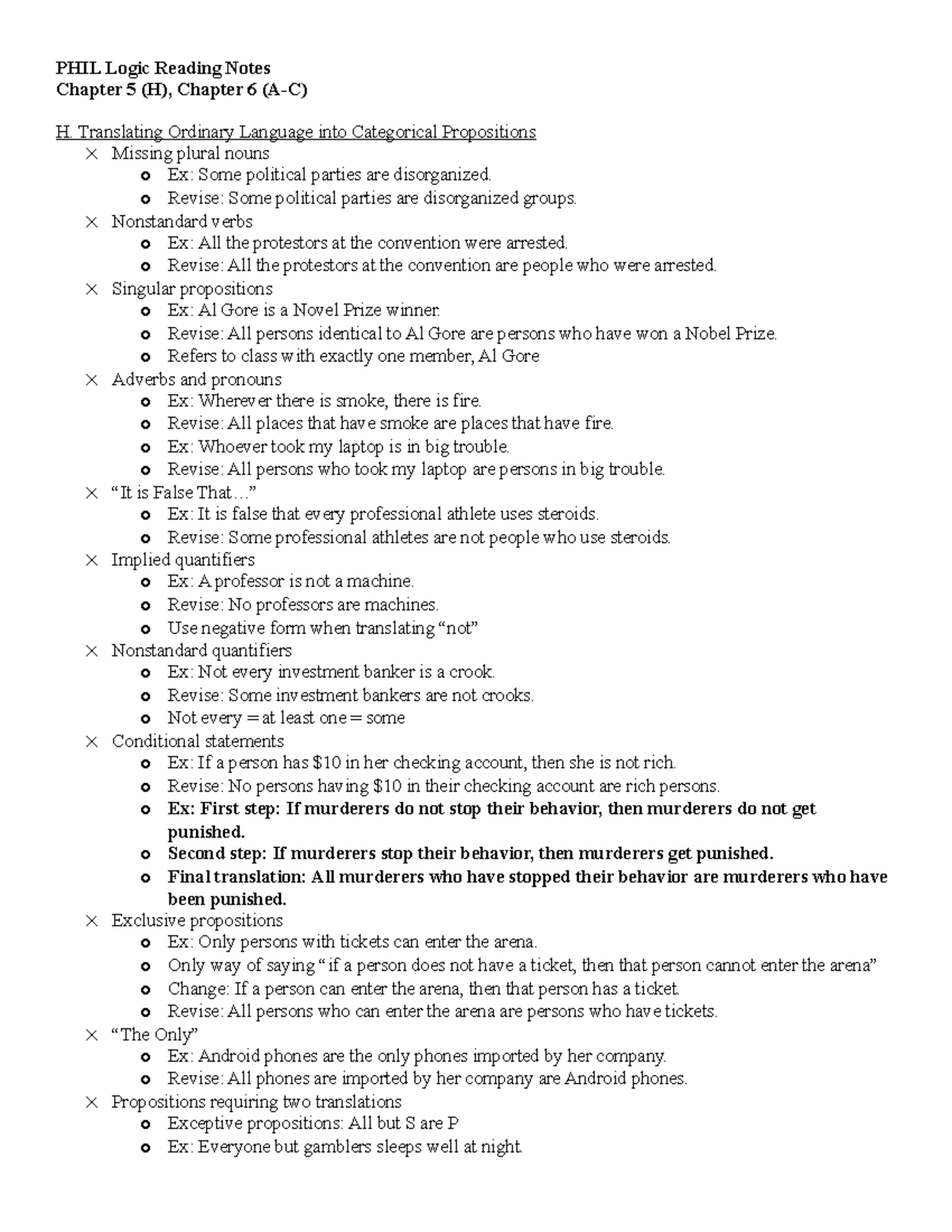 Logic (R) CH5 & CH6 (A-C) - Categorical Propositions Notes - Studocu