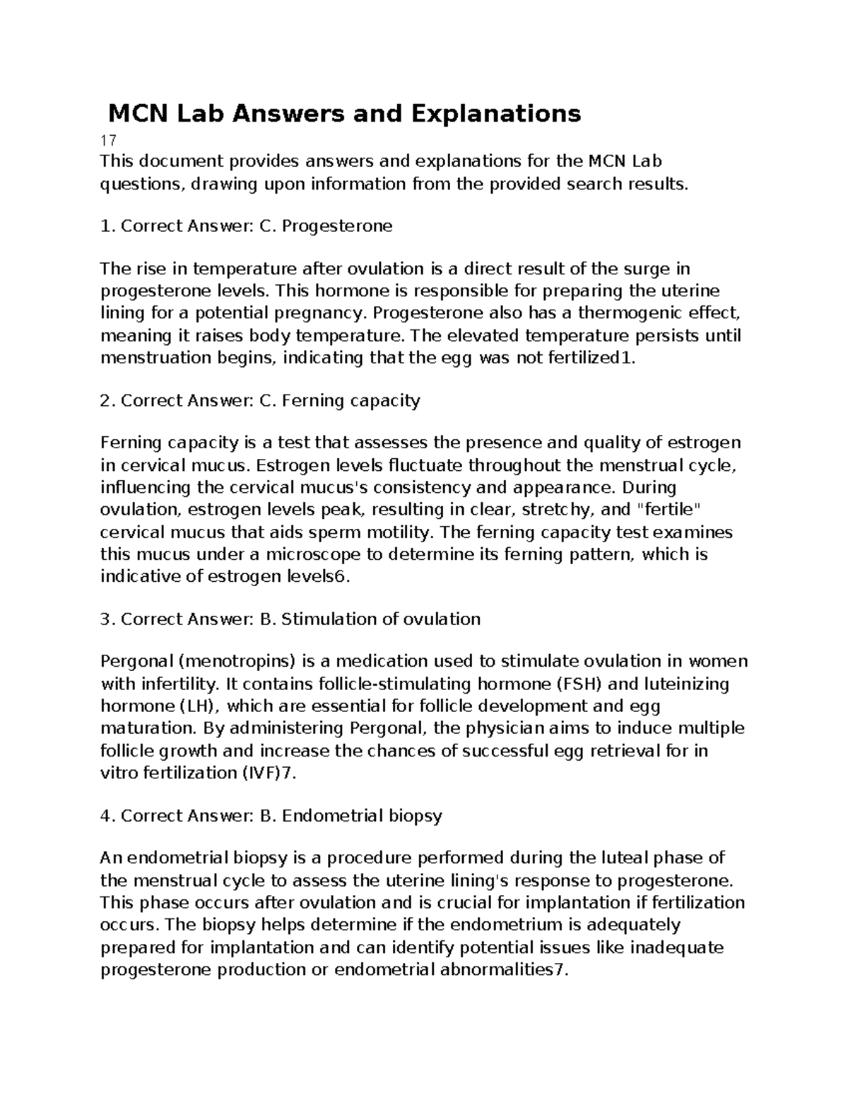 MCN Lab Answers and Explanations - MCN Lab Answers and Explanations 17 ...
