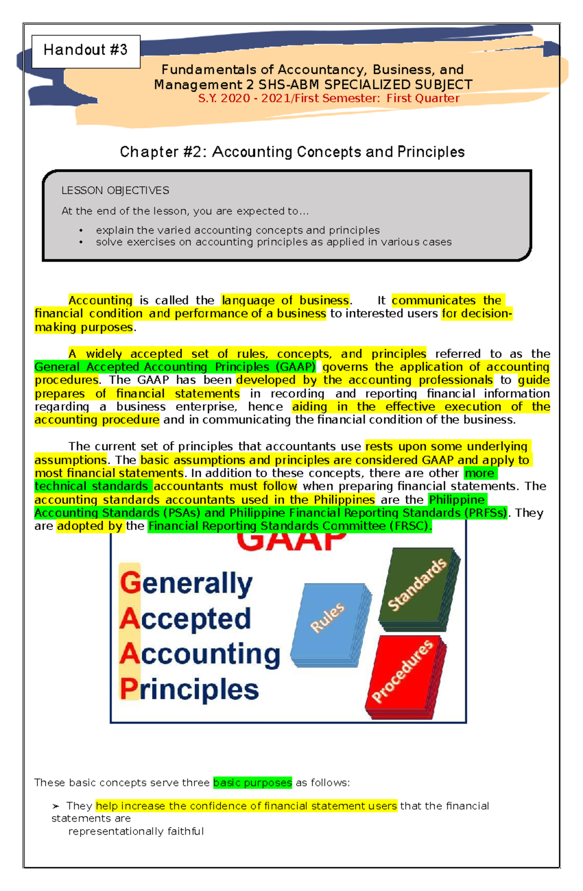 Accounting Concepts and Principles: Notes for SHS-ABM 2nd Sem - Studeersnel