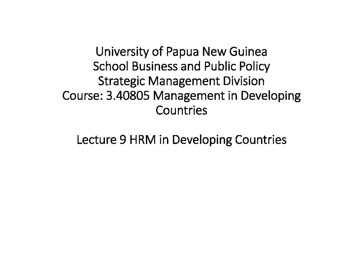 3.40805 Management in Developing Countries: Lecture 9 - HRM Insights ...