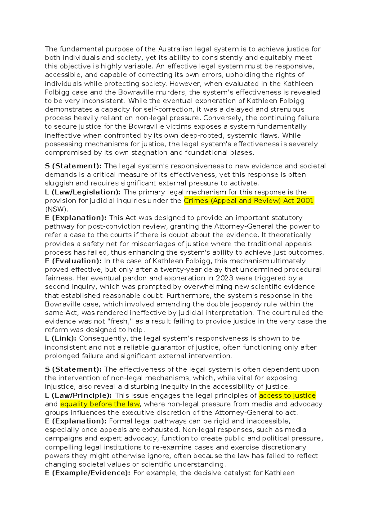 Legal Studies AT2: Evaluating Justice in the Australian Legal System ...