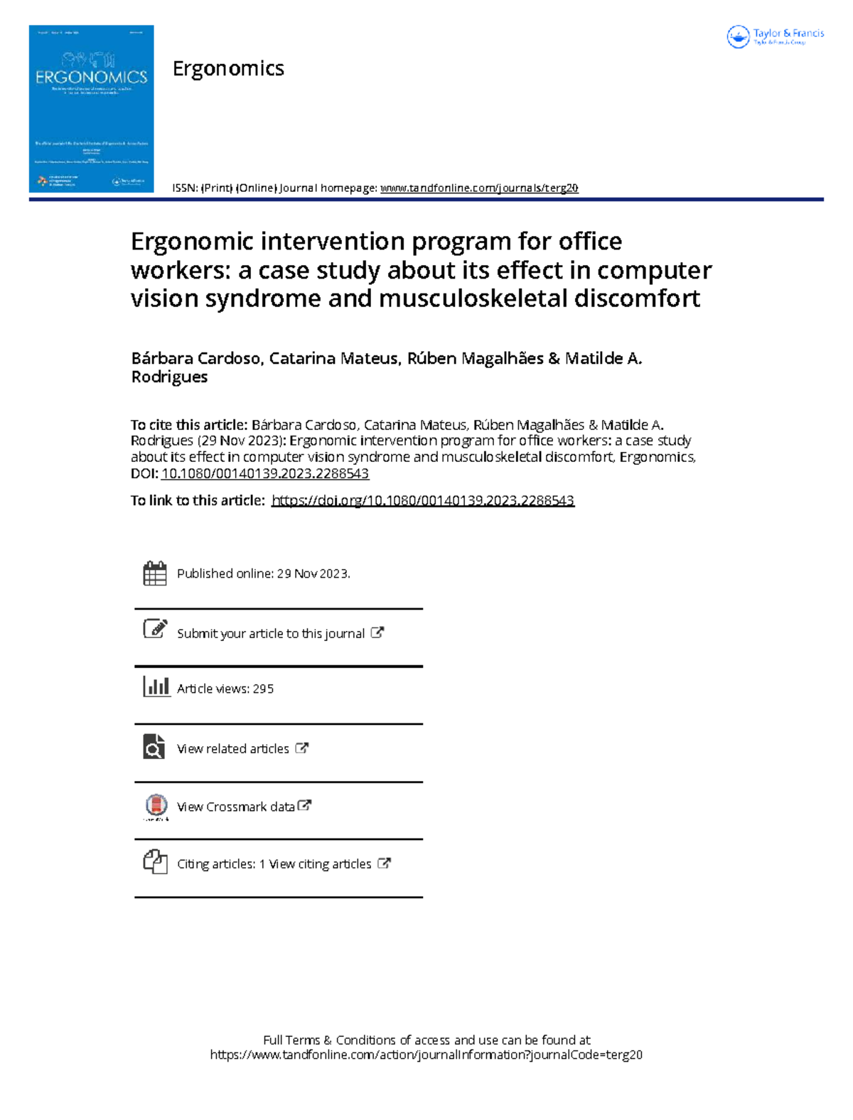 Ergonomic Intervention Program for Office Workers: Impact on CVS & MSDs ...