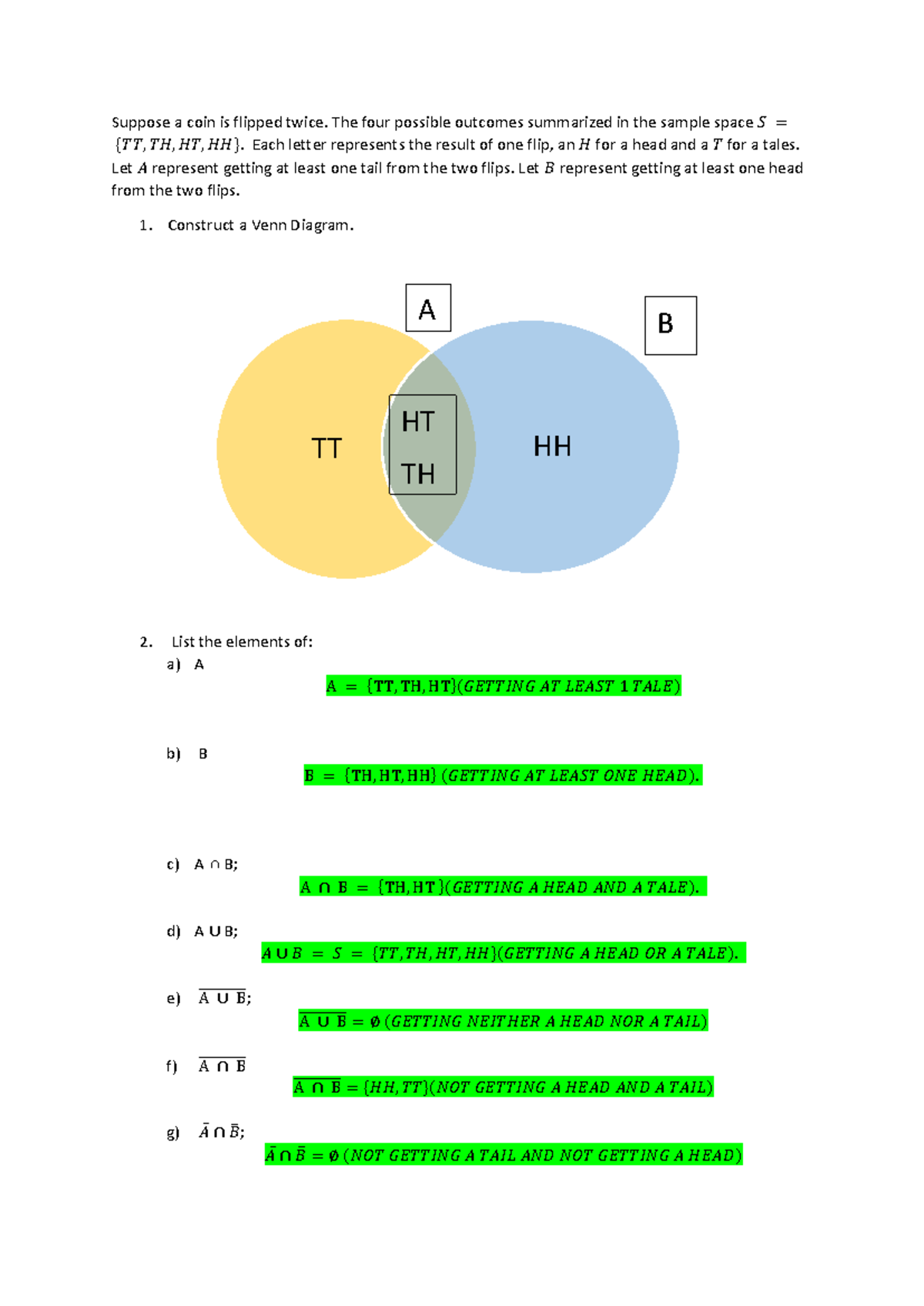 Class Examples on Venn Diagrams Solutions (MATH 101) - Studocu
