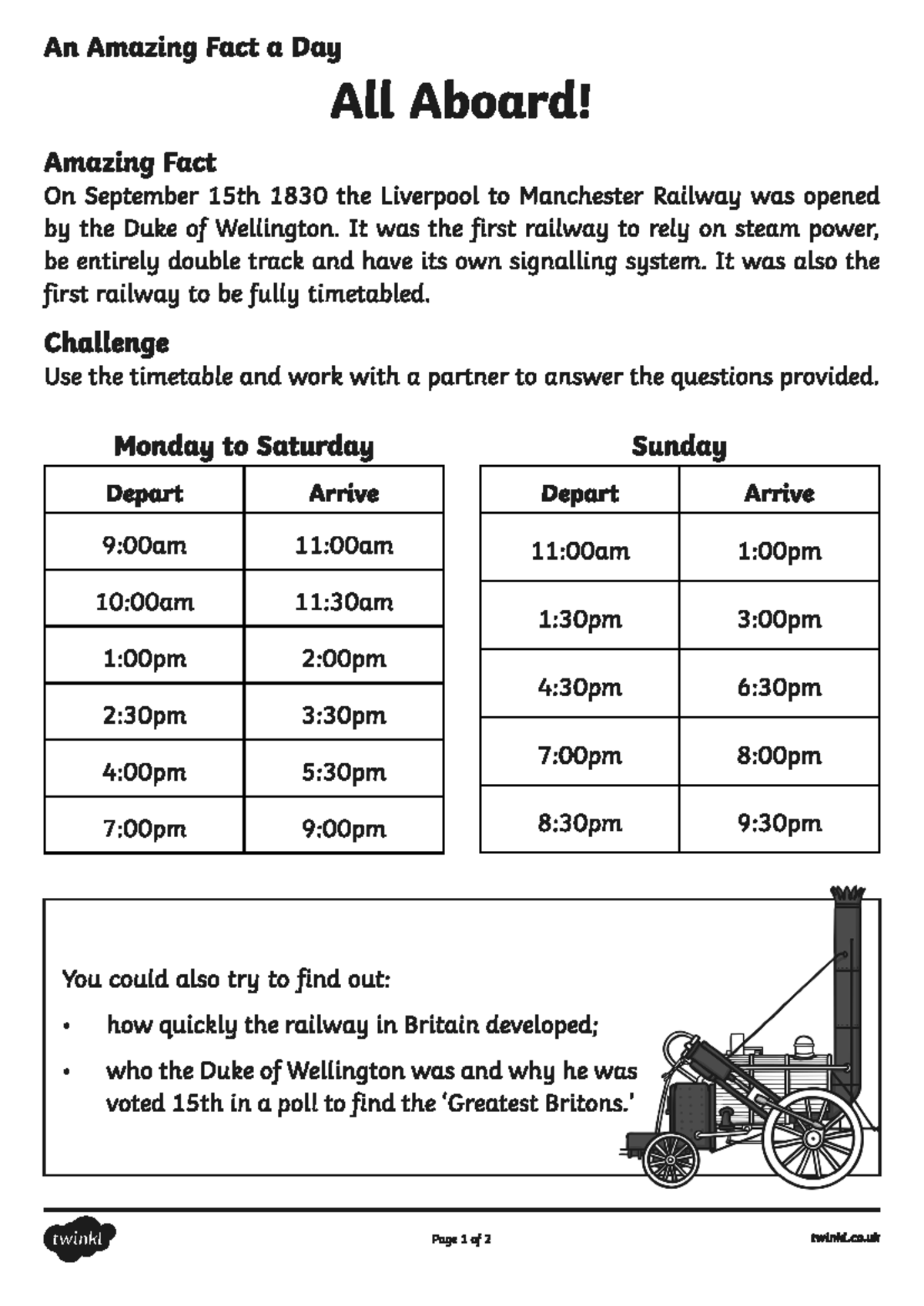 All Aboard! Timetable Activity & Questions for Railway History - Studocu